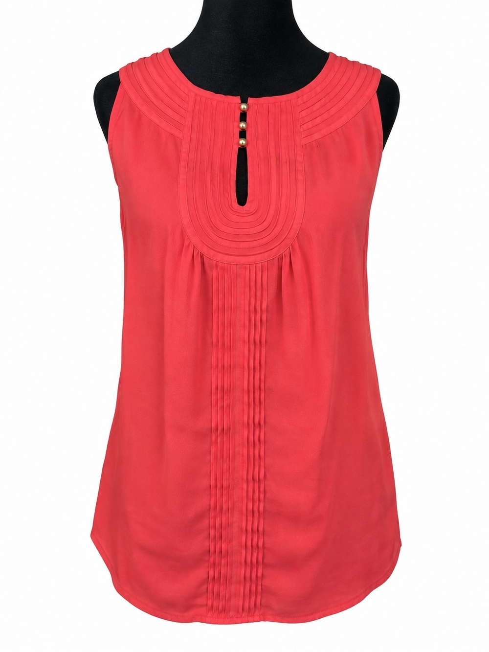 Banana Republic Women’s 6 Coral Pintuck Keyhole Sleeveless Blouse Top